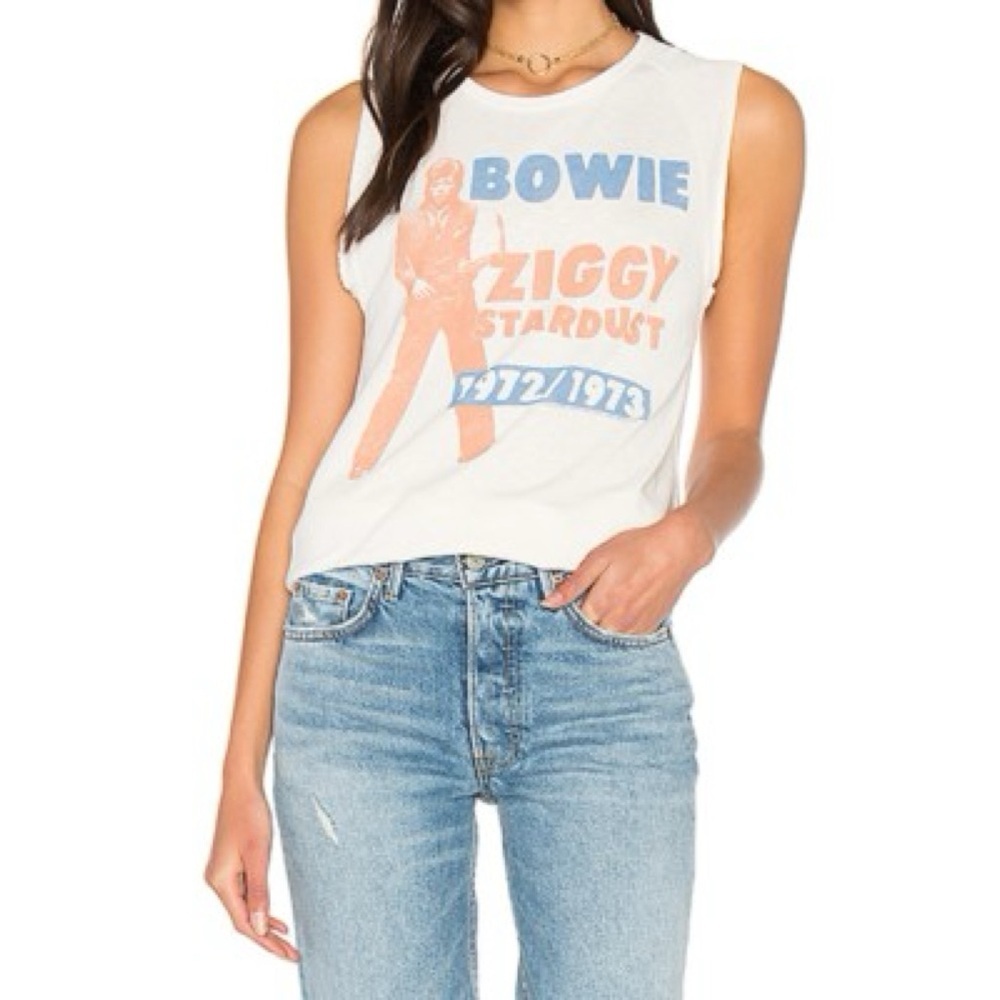 Graphic Muscle Tank Top - White Bowie Ziggy Stardust